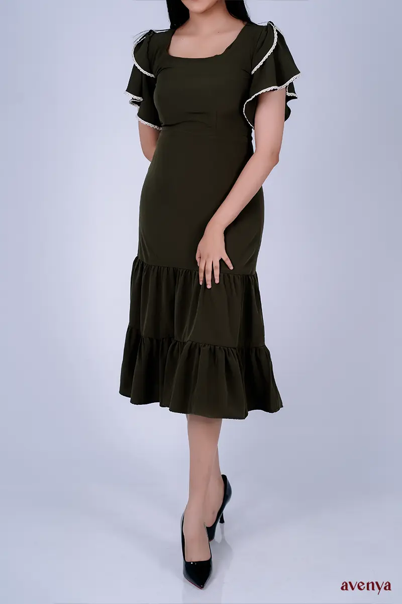 Neera-Bottle-green-Ruffle-Dress-1
