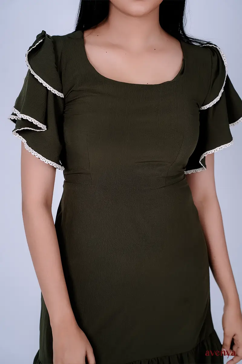 Neera-Bottle-green-Ruffle-Dress-2