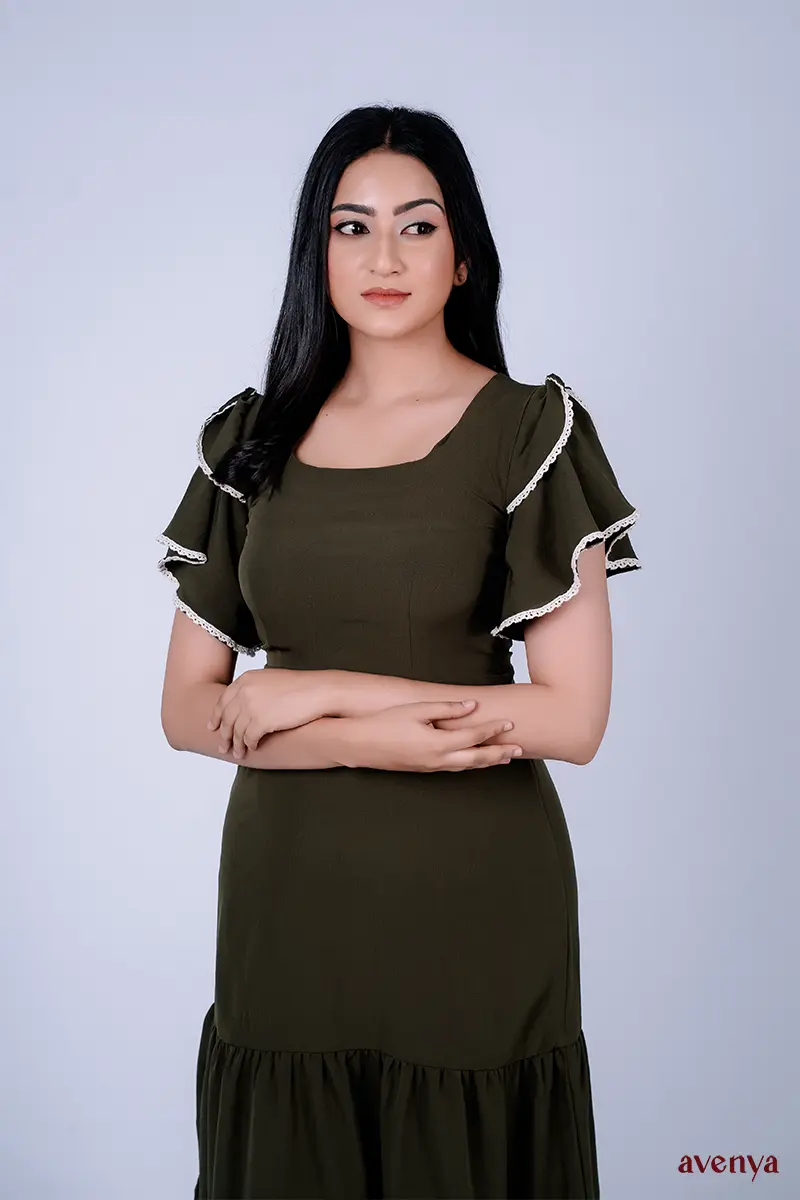 Neera-Bottle-green-Ruffle-Dress-3