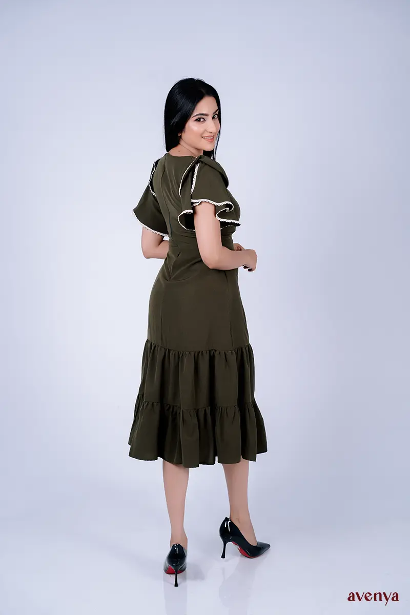 Neera-Bottle-green-Ruffle-Dress-4