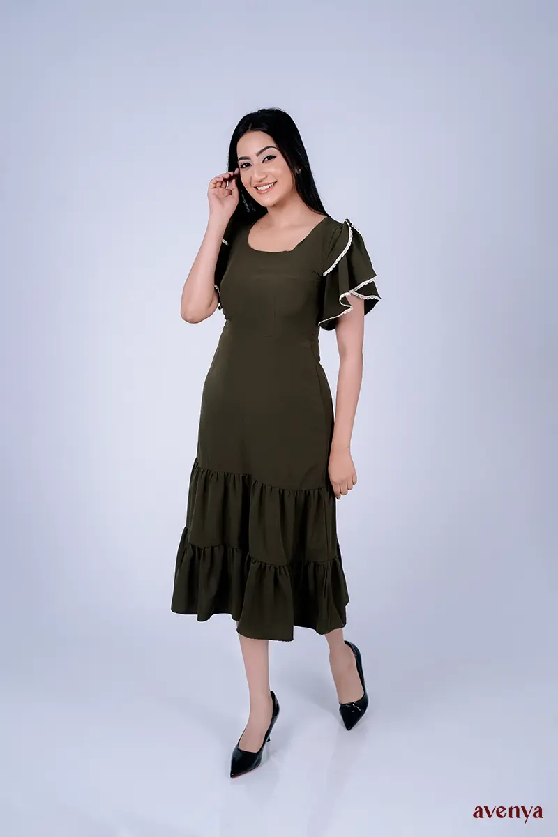 Neera-Bottle-green-Ruffle-Dress-5
