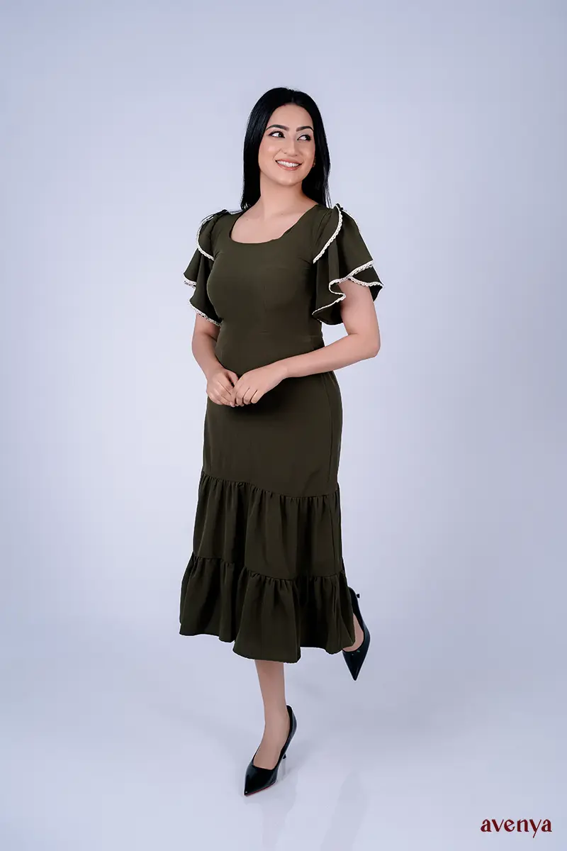 Neera-Bottle-green-Ruffle-Dress-6