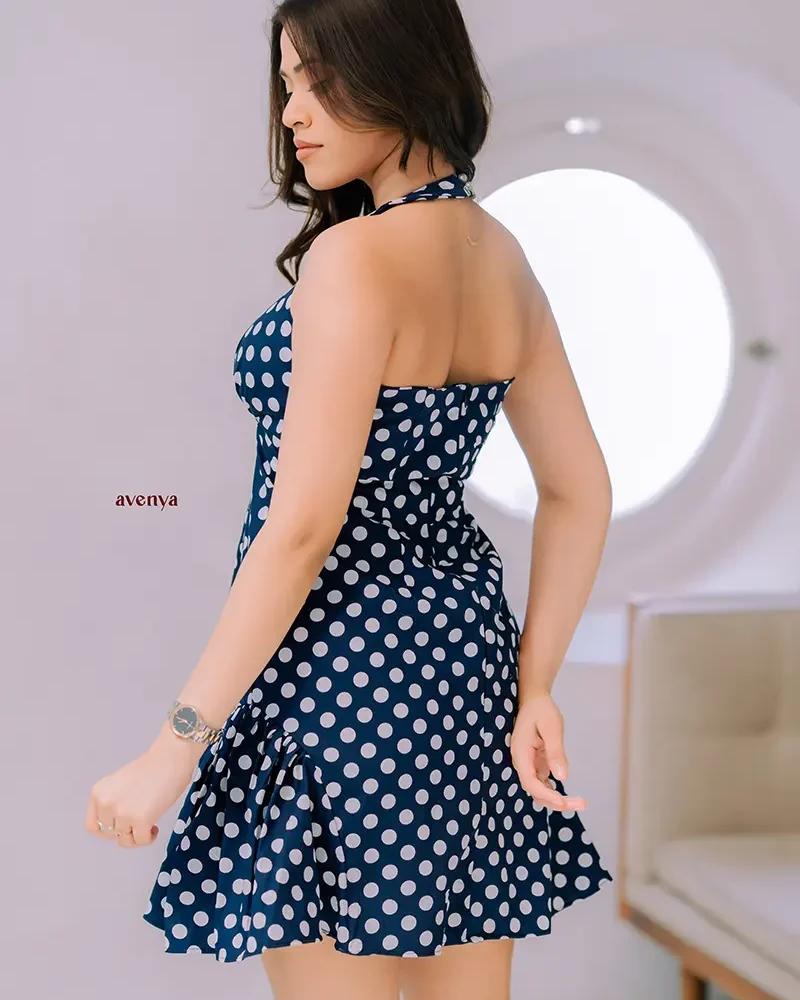 Classic-polka-short-flare-Blue