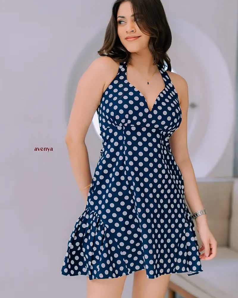 Classic-polka-short-flare-Blue