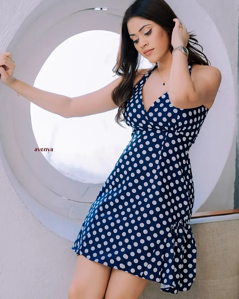 Classic-polka-short-flare-Blue