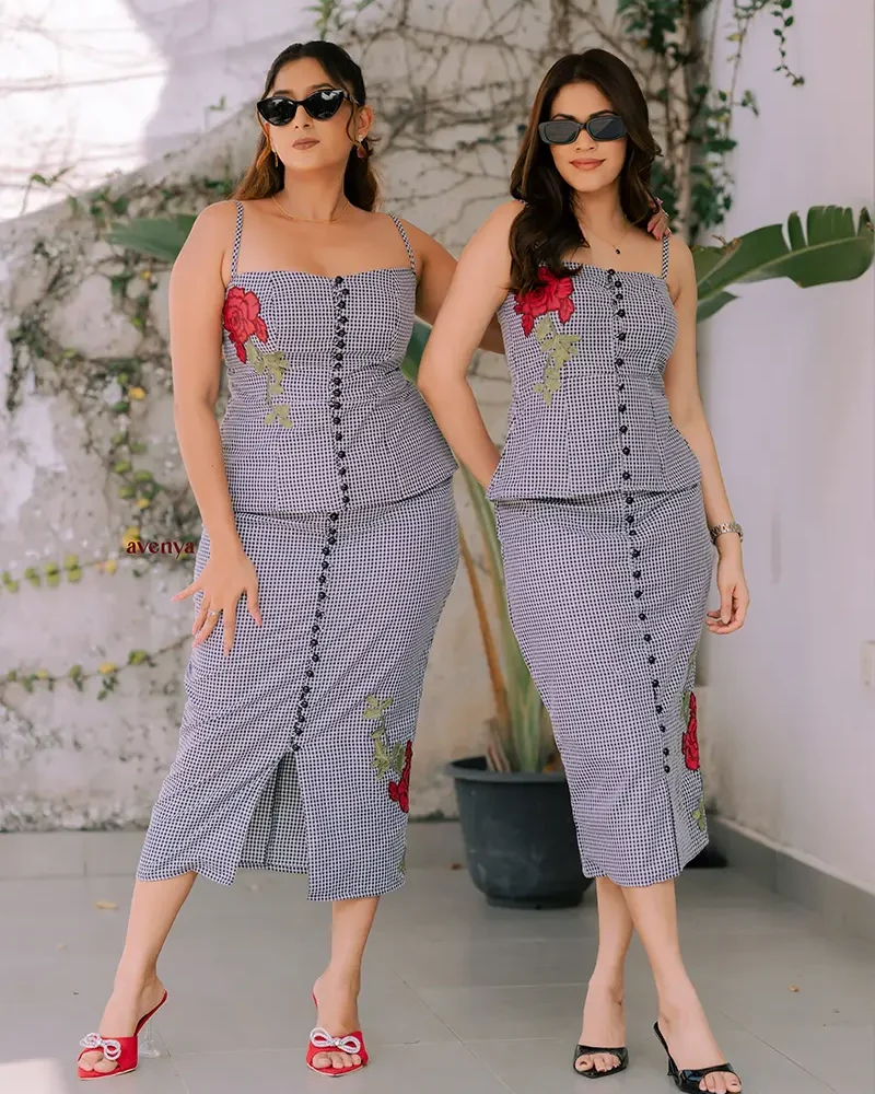 Gingham-Peplum-Pencil-Set