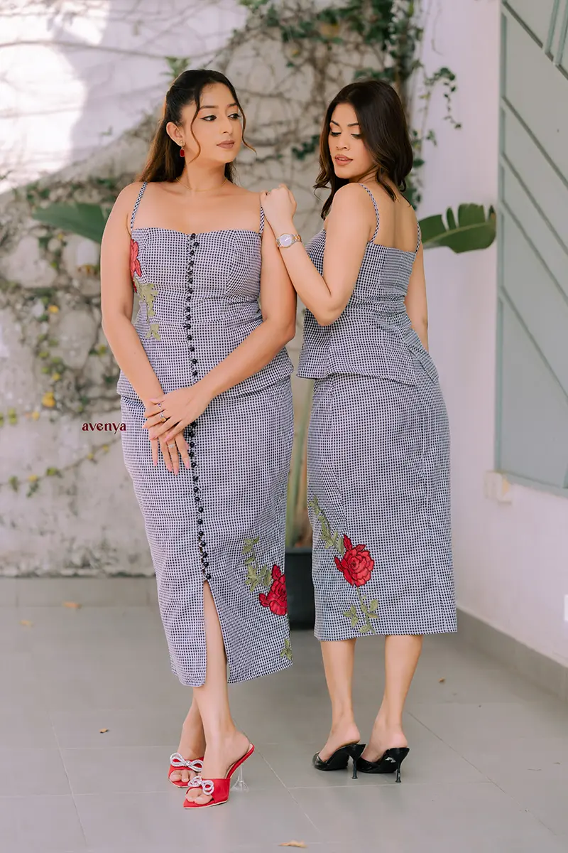 Gingham-Peplum-Pencil-Set