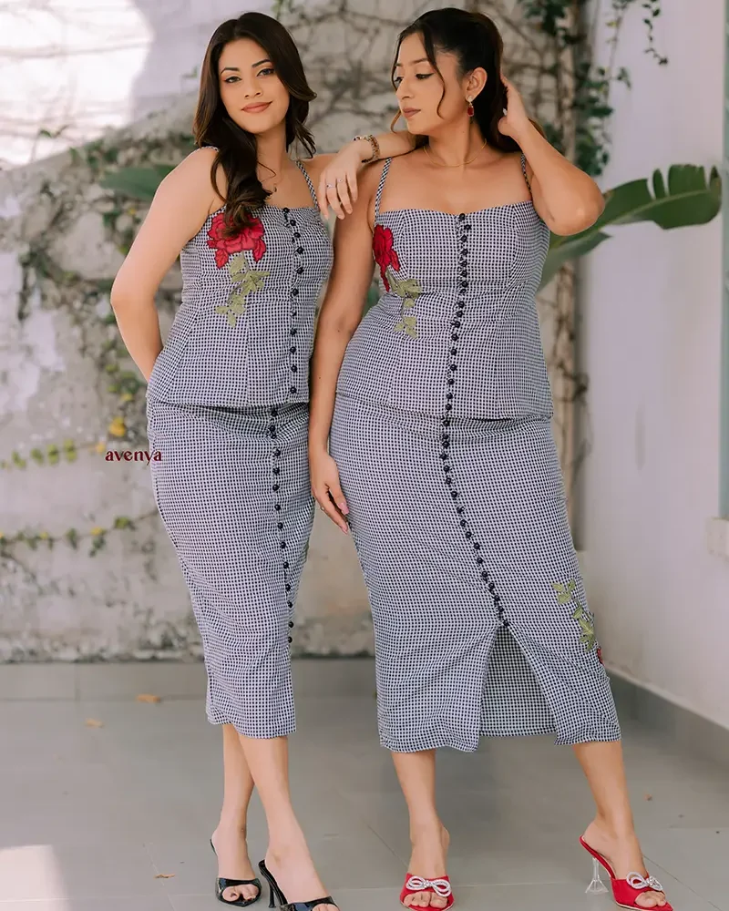 Gingham-Peplum-Pencil-Set